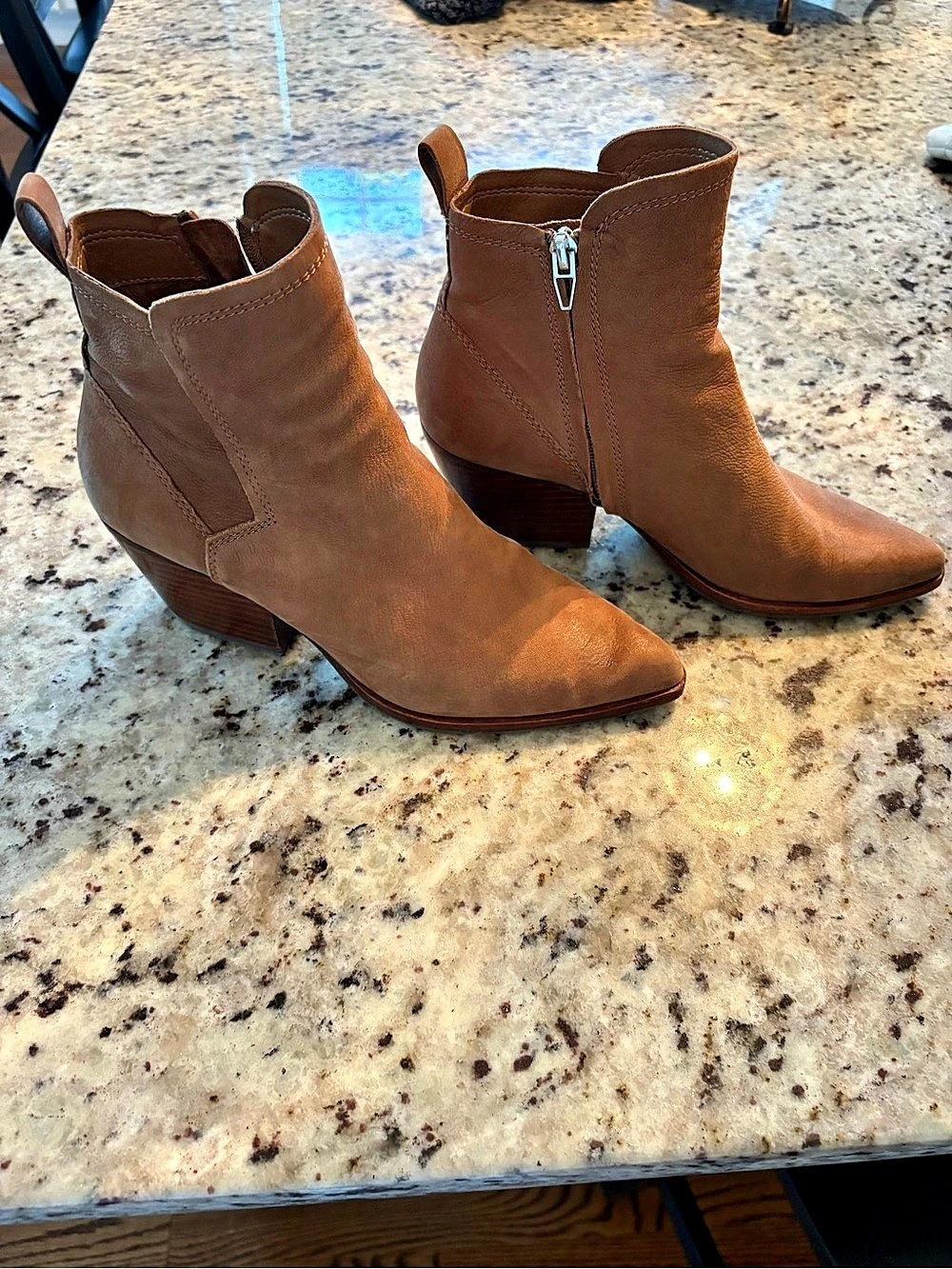 Dolce Vita Sammy Ankle Bootie Brown Leather Pointed-Toe Heeled Boots US 8.5